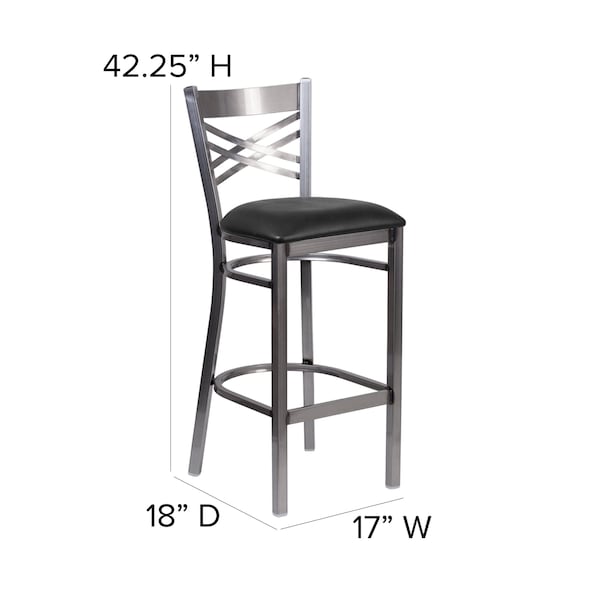 Flash Furniture Restaurant Barstool, Metal X Bck, Blk Vny - XU-6F8B-CLR-BAR-BLKV-GG