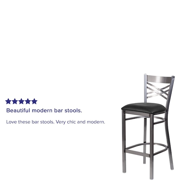 Flash Furniture Restaurant Barstool, Metal X Bck, Blk Vny - XU-6F8B-CLR-BAR-BLKV-GG