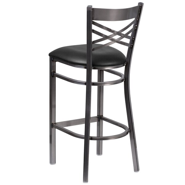 Flash Furniture Restaurant Barstool, Metal X Bck, Blk Vny - XU-6F8B-CLR-BAR-BLKV-GG