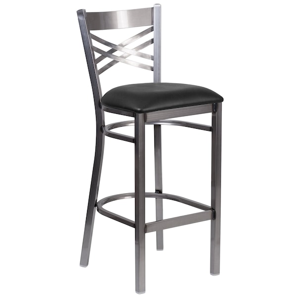 Flash Furniture Restaurant Barstool, Metal X Bck, Blk Vny - XU-6F8B-CLR-BAR-BLKV-GG