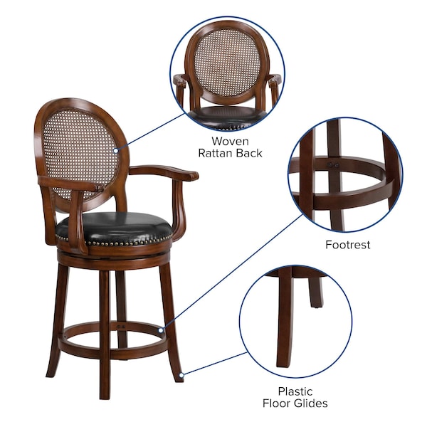 Flash Furniture Expresso Wood Stool w/Arms, 26" - TA-550426-E-CTR-GG