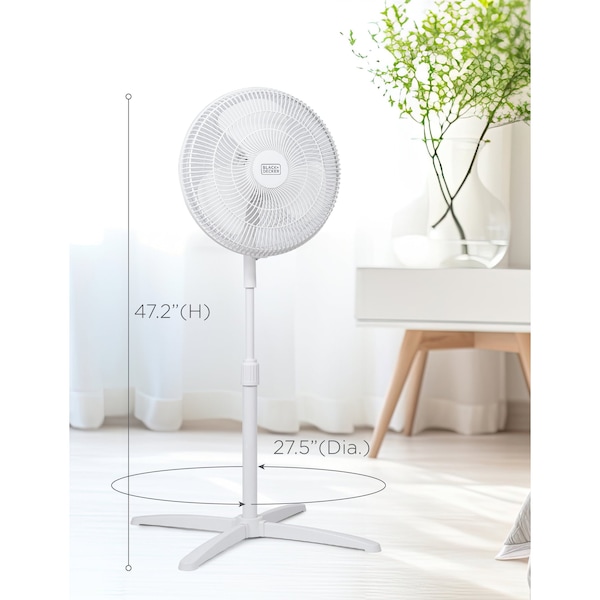 Black & Decker 16-Inch Pedestal Fan, Standing Fan with 3 Speed Settings, White - BFP16MXW