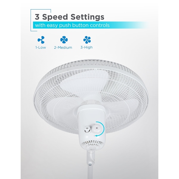 Black & Decker 16-Inch Pedestal Fan, Standing Fan with 3 Speed Settings, White - BFP16MXW