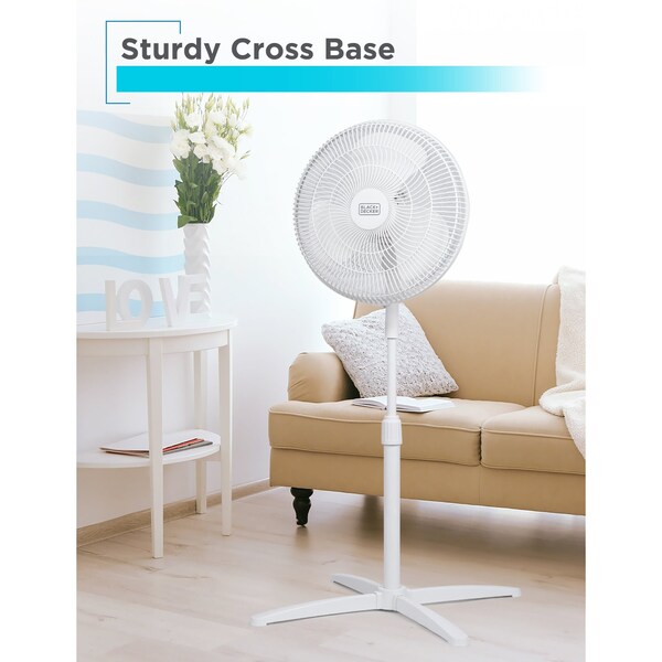 Black & Decker 16-Inch Pedestal Fan, Standing Fan with 3 Speed Settings, White - BFP16MXW