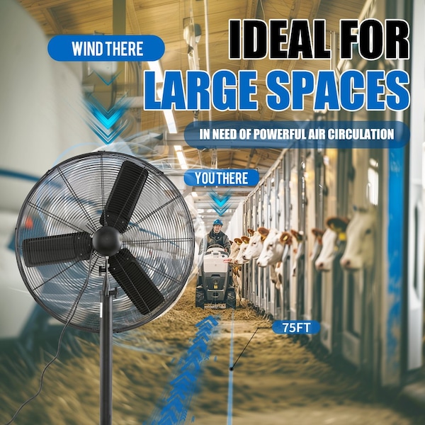 Iliving Adjustable-Height 30 in. 7261 CFM Industrial Pedestal Floor Fan - ILG8P30-72