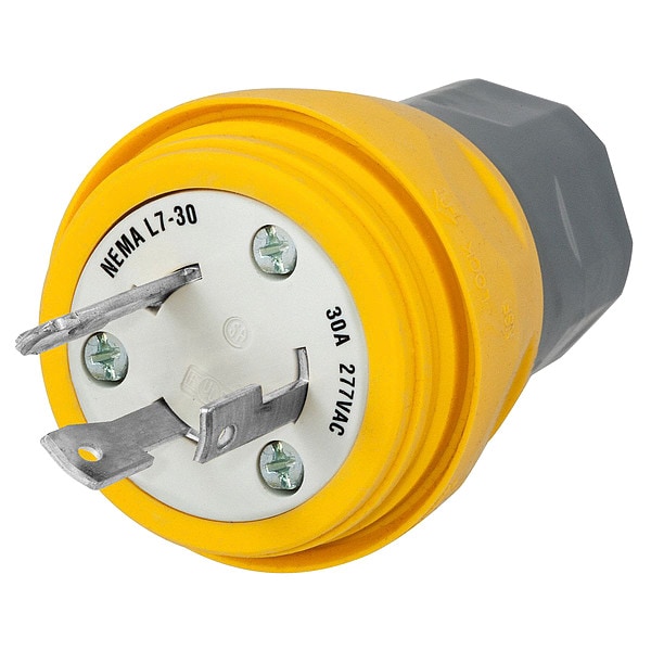 Hubbell 30A Watertight Locking Plug 2P 3W 277VAC L7-30P YL - HBL28W49