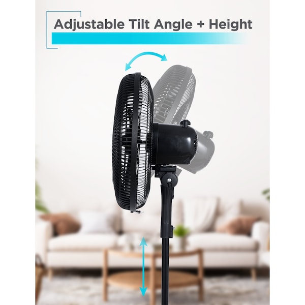Black & Decker 16-Inch Pedestal Fan, Standing Fan with 3 Speed Settings, Black - BFP16MXB