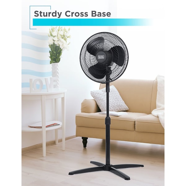 Black & Decker 16-Inch Pedestal Fan, Standing Fan with 3 Speed Settings, Black - BFP16MXB