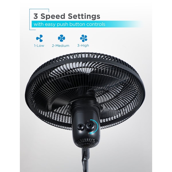 Black & Decker 16-Inch Pedestal Fan, Standing Fan with 3 Speed Settings, Black - BFP16MXB