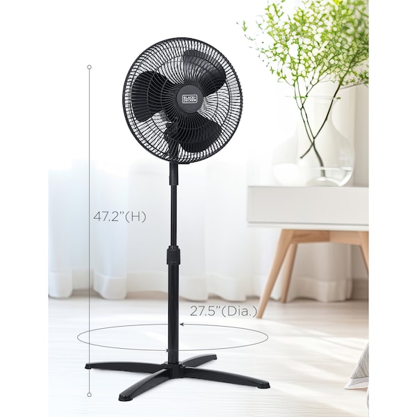 Black & Decker 16-Inch Pedestal Fan, Standing Fan with 3 Speed Settings, Black - BFP16MXB