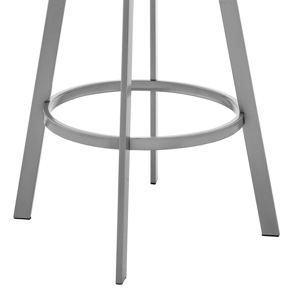 Armen Living Bronson 25" Counter Height Swivel Bar Stool in Silver Finish and White Faux Leather - 721535761906