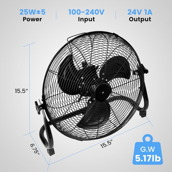 Edendirect 12 in. Heavy-Duty Metal Floor Fan for Industrial, Commercial, Residential, Office, Black - IR-FLOOR12Y12000
