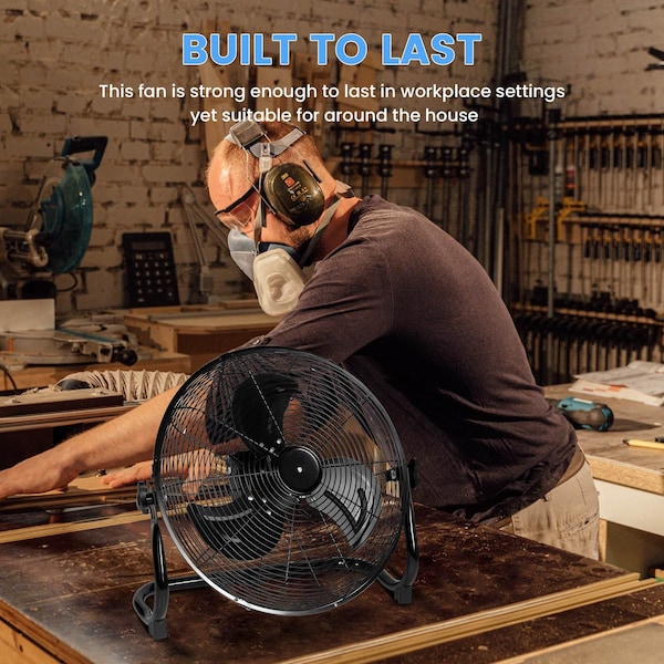 Edendirect 12 in. Heavy-Duty Metal Floor Fan for Industrial, Commercial, Residential, Office, Black - IR-FLOOR12Y12000