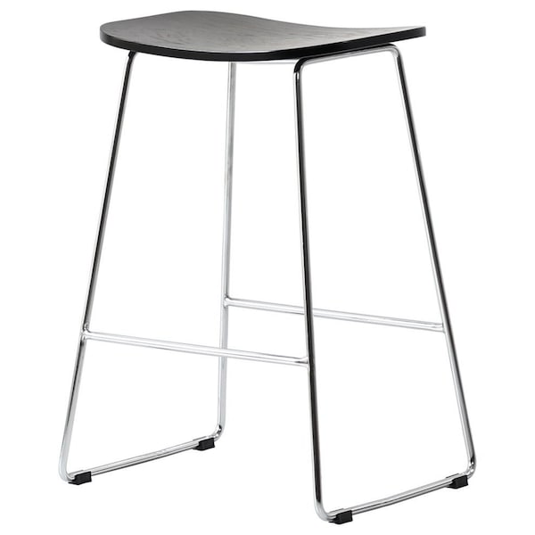 Leisuremod Melrose Modern Wood Counter Stool With Chrome Frame, Black, 4PK - MS26BL4