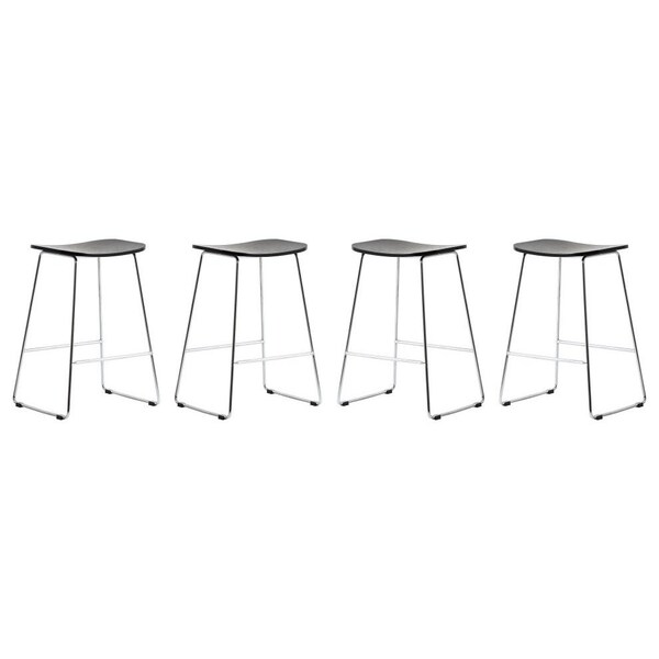 Leisuremod Melrose Modern Wood Counter Stool With Chrome Frame, Black, 4PK - MS26BL4