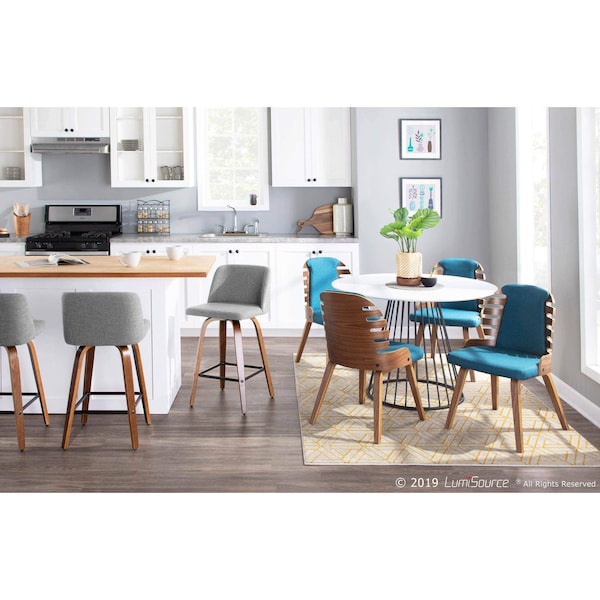 Lumisource Toriano Counter Stool in Walnut and Grey Fabric, PK 2 - B26-TRNO2X WLGY2