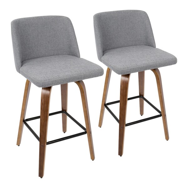 Lumisource Toriano Counter Stool in Walnut and Grey Fabric, PK 2 - B26-TRNO2X WLGY2