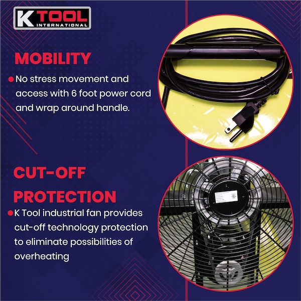 K-Tool International 42 In. Belt Drive Industrial Drum Fan, Safety Yellow Pallet Of 4 - KTI77743-PL4