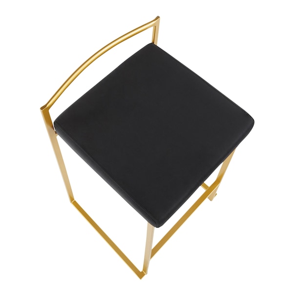 Lumisource Fuji Counter Stool in Gold with Black Velvet Cushion, PK 2 - B26-FUJI AUVBK2