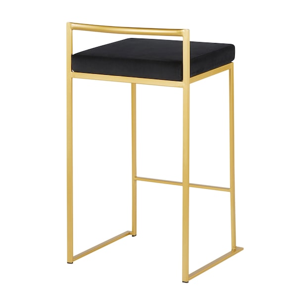 Lumisource Fuji Counter Stool in Gold with Black Velvet Cushion, PK 2 - B26-FUJI AUVBK2