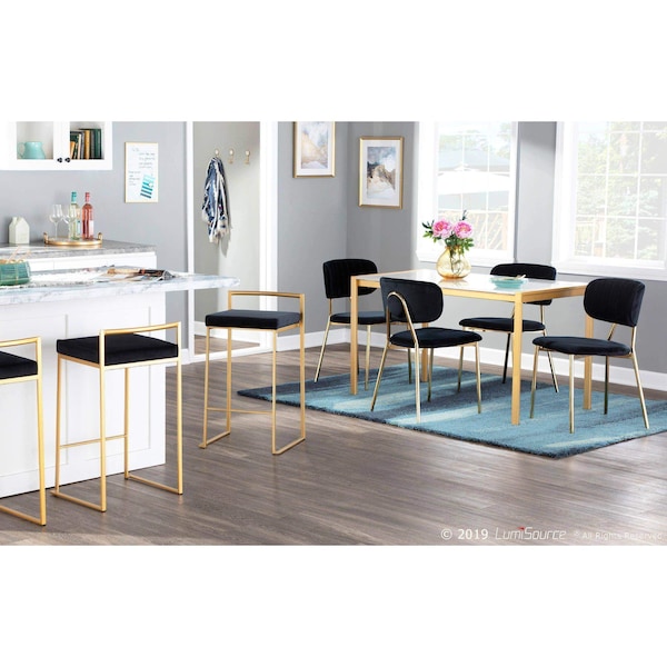 Lumisource Fuji Counter Stool in Gold with Black Velvet Cushion, PK 2 - B26-FUJI AUVBK2