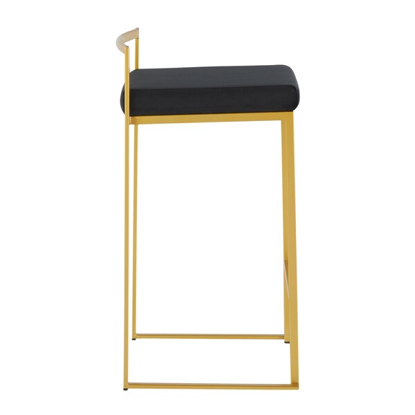 Lumisource Fuji Counter Stool in Gold with Black Velvet Cushion, PK 2 - B26-FUJI AUVBK2