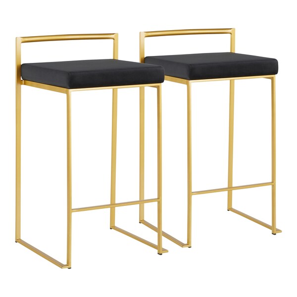 Lumisource Fuji Counter Stool in Gold with Black Velvet Cushion, PK 2 - B26-FUJI AUVBK2