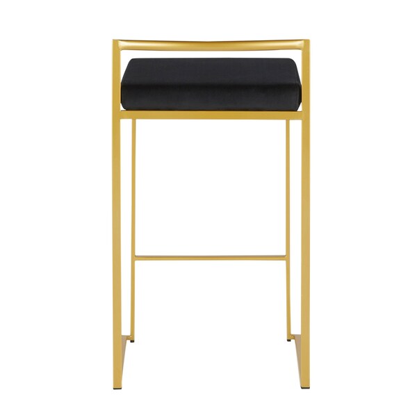 Lumisource Fuji Counter Stool in Gold with Black Velvet Cushion, PK 2 - B26-FUJI AUVBK2