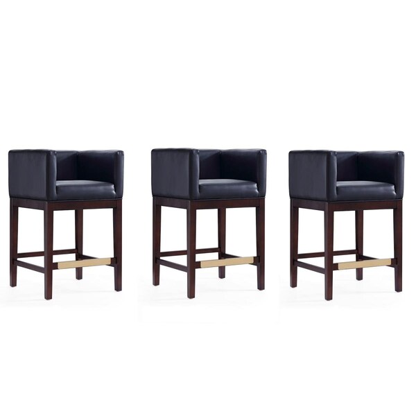 Designed To Furnish Kingsley Black & Dark Walnut Beech Wood Counter Height Bar Stool 34 x 21 x 19.5 in. - Set of 3 - DE2616412