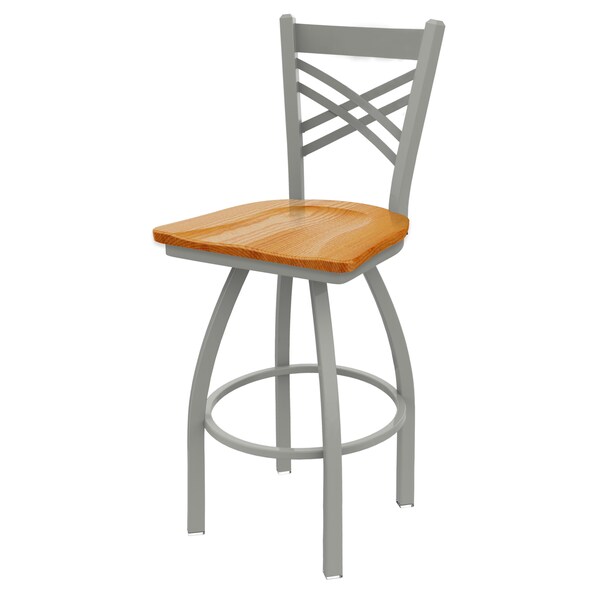 Holland Bar Stool Co 25" Swivel Counter Stool, Nickel Finish, Med Oak Seat - 82025ANMEDOAK
