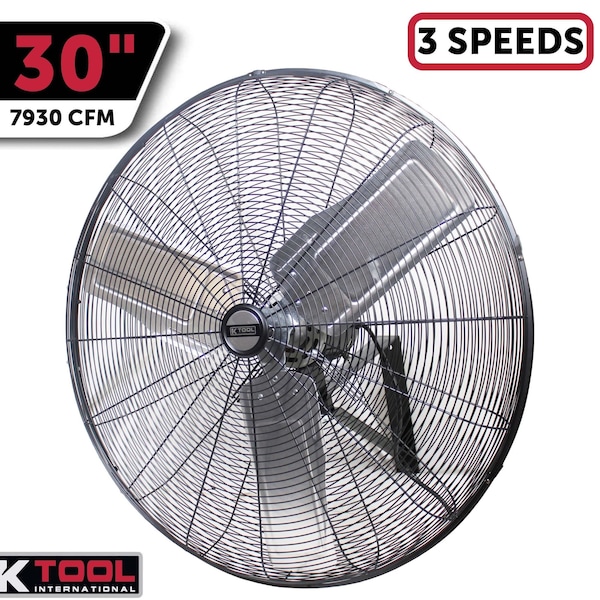 K-Tool International Wall Mount Industrial Fan W/ 30 in Blade Dia, 3 Speeds, 2880/6144/7930 cfm, 120V - SFWI-750S