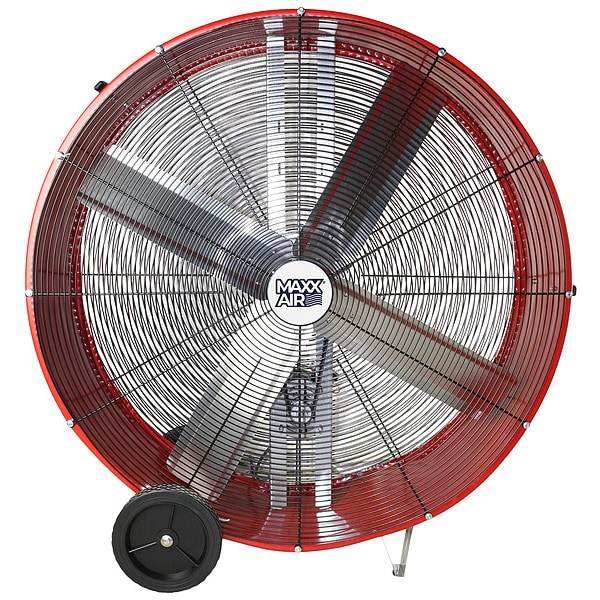 Maxx Air Barrel Air Circulator Fan, Mobile Mount, 42 in Blade Dia, 120V, 9,500/13,300 cfm, Non-Oscillating - BF42BD RED
