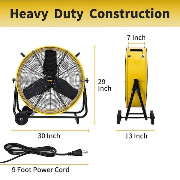 Edendirect High Velocity Drum Fan, 24 in Blade Dia, 120V, 7,800/9,200 cfm - IR-FAND24E