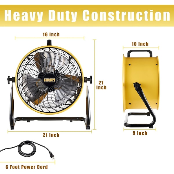 Edendirect Heavy Duty High Velocity Turbo Floor Fan, 16 in Blade Dia, 120V, 2,100/2,400/2,800 cfm - IR-FANTD16