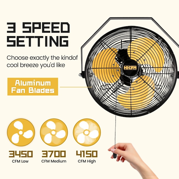 Edendirect Fan, Wall Mount, 12 in Blade Dia, 120V, 1,700/2,100/2,500 cfm - IR-FANW12A