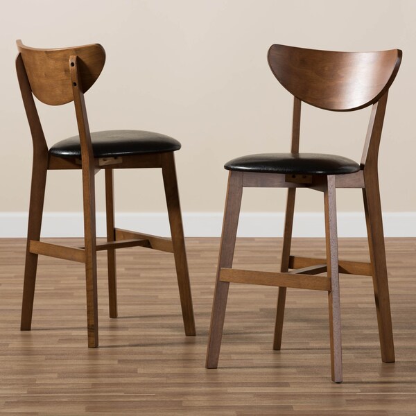 Baxton Studio Eline Black Faux Leather Upholstered Walnut Finished Counter Stool, PK2 - 144-8075