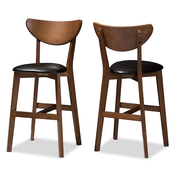 Baxton Studio Eline Black Faux Leather Upholstered Walnut Finished Counter Stool, PK2 - 144-8075