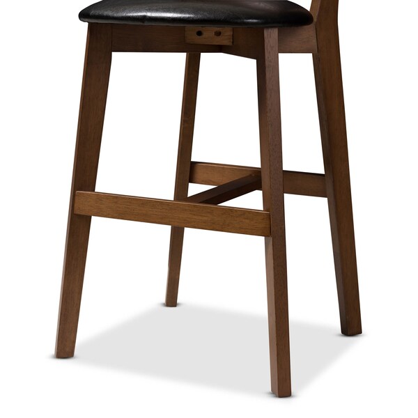 Baxton Studio Eline Black Faux Leather Upholstered Walnut Finished Counter Stool, PK2 - 144-8075