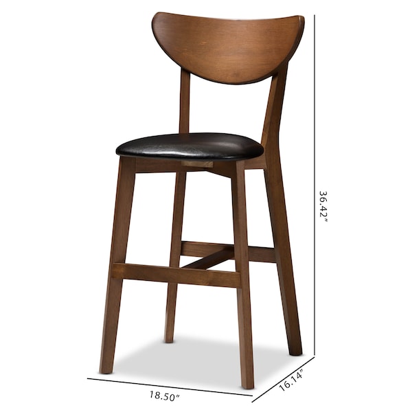 Baxton Studio Eline Black Faux Leather Upholstered Walnut Finished Counter Stool, PK2 - 144-8075