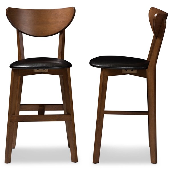 Baxton Studio Eline Black Faux Leather Upholstered Walnut Finished Counter Stool, PK2 - 144-8075