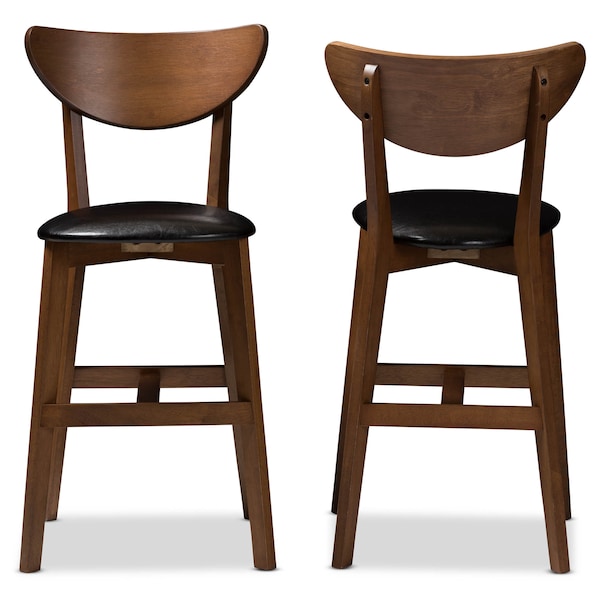 Baxton Studio Eline Black Faux Leather Upholstered Walnut Finished Counter Stool, PK2 - 144-8075