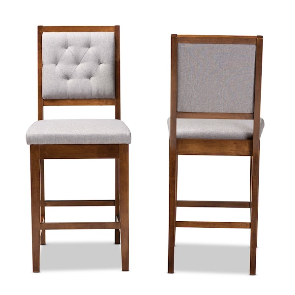 Baxton Studio Gideon ModernGrey Fabric Upholstered and Walnut Brown Finished Wood 2-Piece Counter Stool Set PR - 194-2PC-12147-ZORO