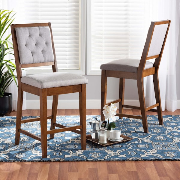 Baxton Studio Gideon ModernGrey Fabric Upholstered and Walnut Brown Finished Wood 2-Piece Counter Stool Set PR - 194-2PC-12147-ZORO