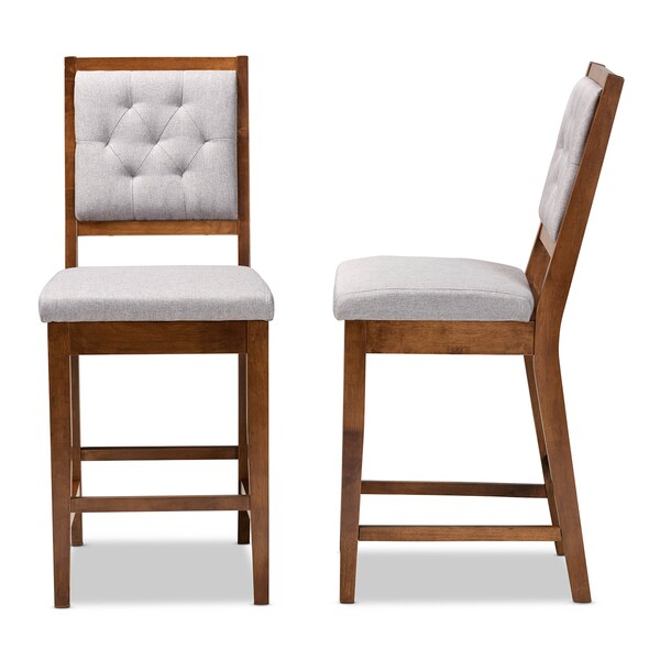 Baxton Studio Gideon ModernGrey Fabric Upholstered and Walnut Brown Finished Wood 2-Piece Counter Stool Set PR - 194-2PC-12147-ZORO