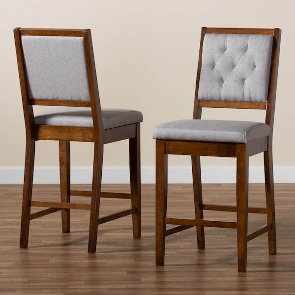 Baxton Studio Gideon ModernGrey Fabric Upholstered and Walnut Brown Finished Wood 2-Piece Counter Stool Set PR - 194-2PC-12147-ZORO