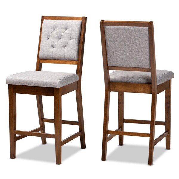 Baxton Studio Gideon ModernGrey Fabric Upholstered and Walnut Brown Finished Wood 2-Piece Counter Stool Set PR - 194-2PC-12147-ZORO