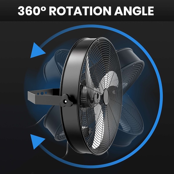 Edendirect 20 in. 3-Speed High Velocity Black Indoor/Outdoor Wall Mount Fan with Rack - IR-WALL20RK02