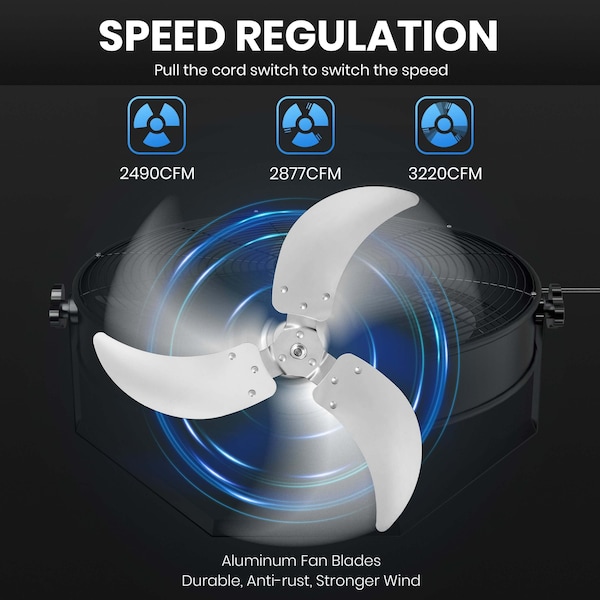 Edendirect 20 in. 3-Speed High Velocity Black Indoor/Outdoor Wall Mount Fan with Rack - IR-WALL20RK02