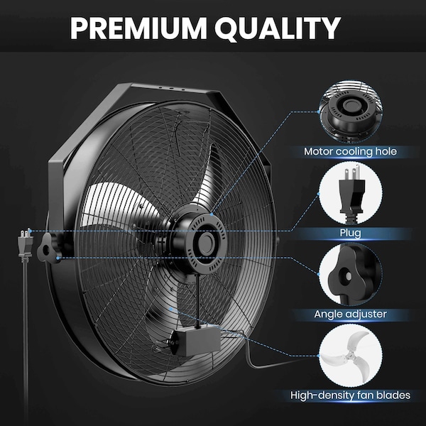 Edendirect 20 in. 3-Speed High Velocity Black Indoor/Outdoor Wall Mount Fan with Rack - IR-WALL20RK02