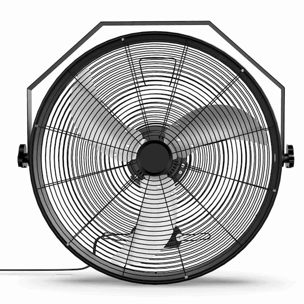 Edendirect 20 in. 3-Speed High Velocity Black Indoor/Outdoor Wall Mount Fan with Rack - IR-WALL20RK02